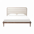 Houten bed met gestoffeerde hoofdbord 200 x 160 x 30cm bruin en beige