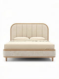 Bed met gestoffeerde hoofdbord en houten onderstel 200 x 150 x 100cm