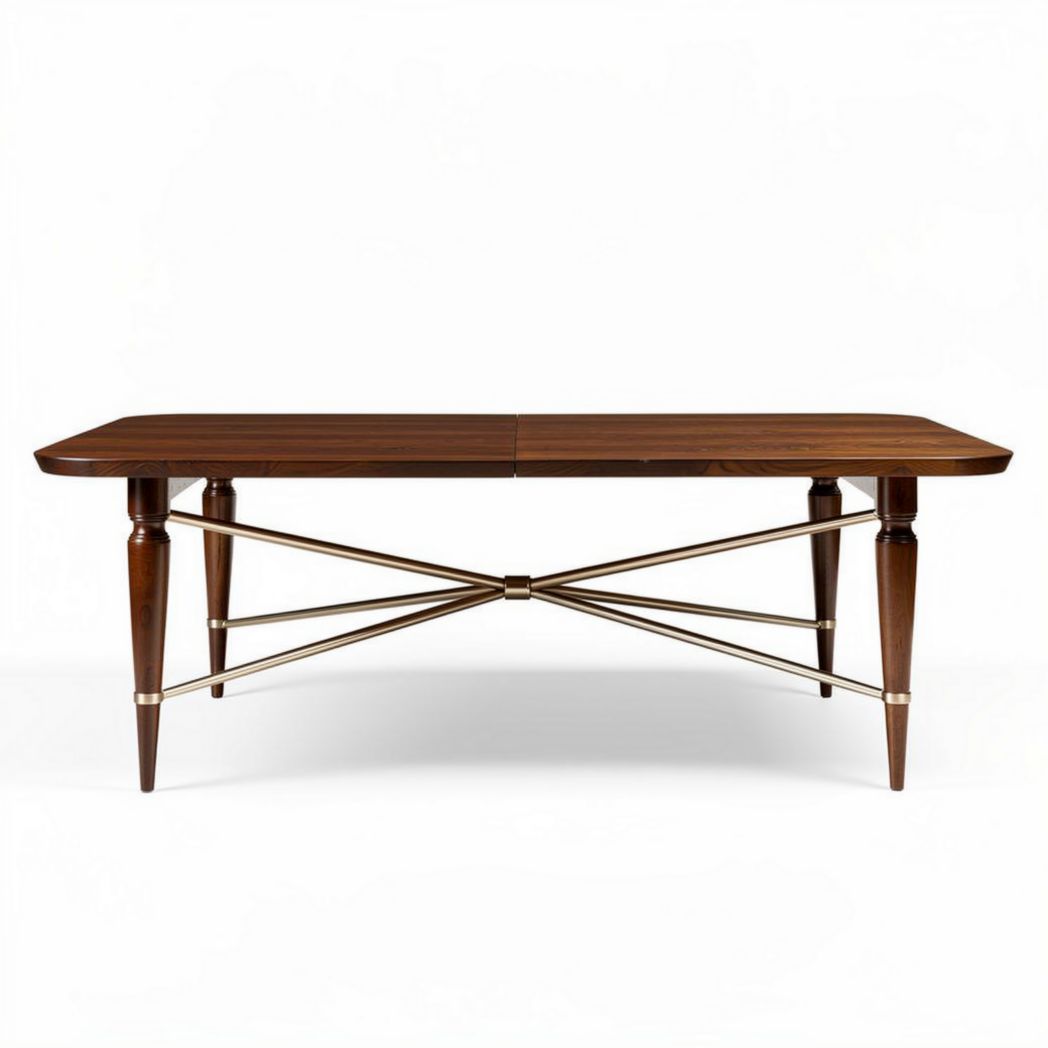 Eettafel in walnootkleur met metalen onderstel 150 x 80 x 75cm
