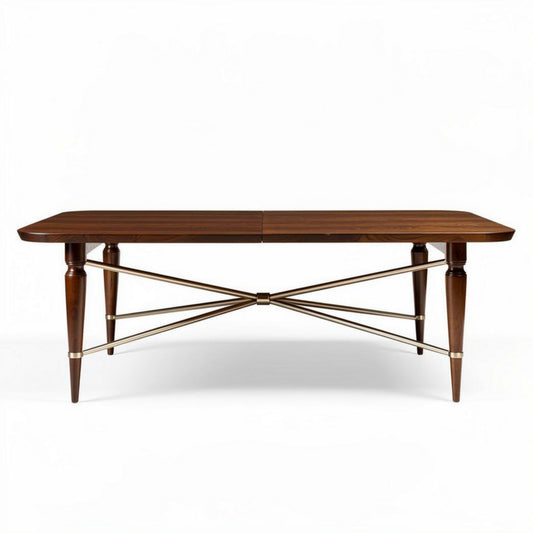 Eettafel in walnootkleur met metalen onderstel 150 x 80 x 75cm