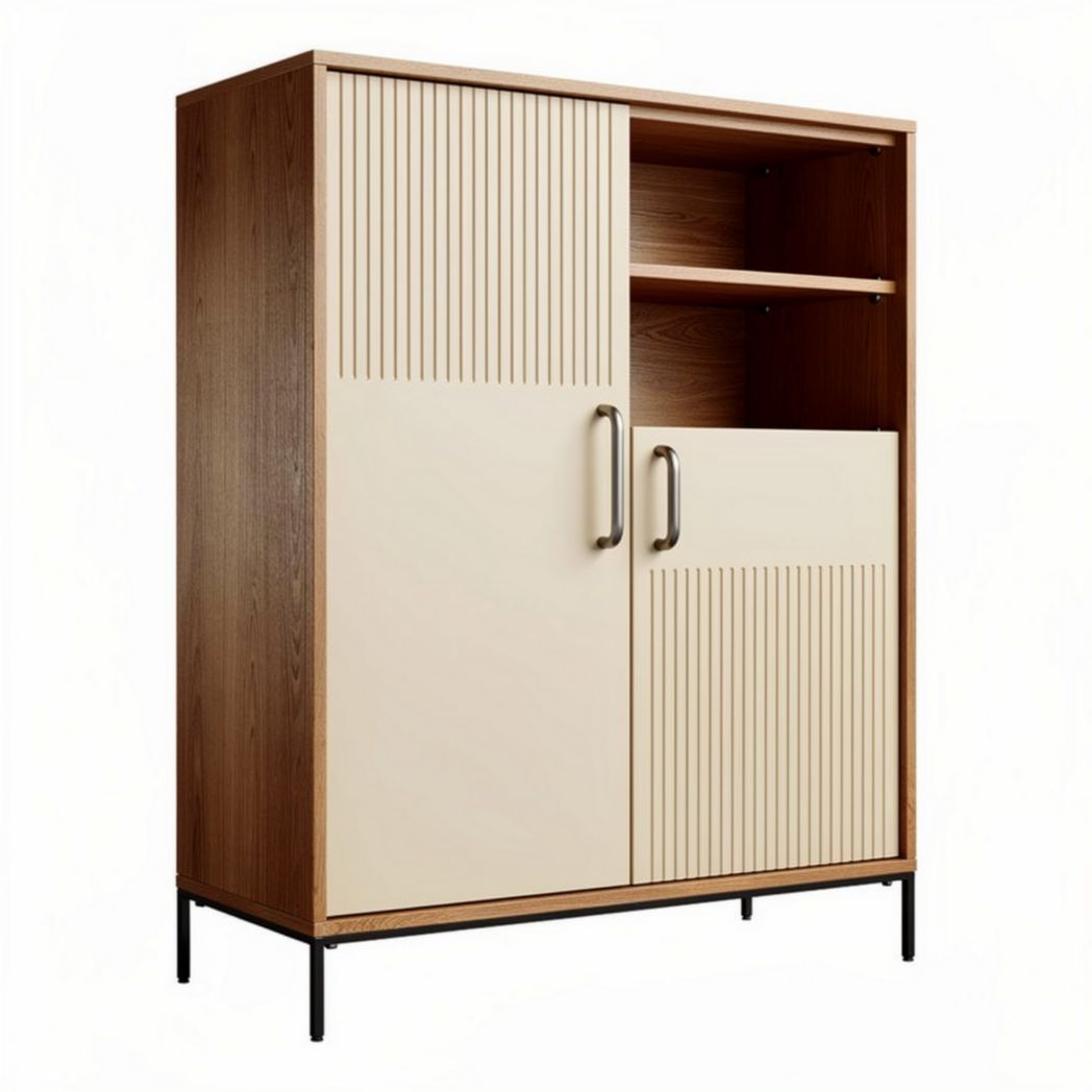 Houten kast met deuren en open planken 80 x 40 x 120cm beige bruin