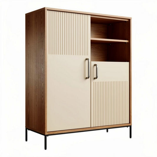 Houten kast met deuren en open planken 80 x 40 x 120cm beige bruin