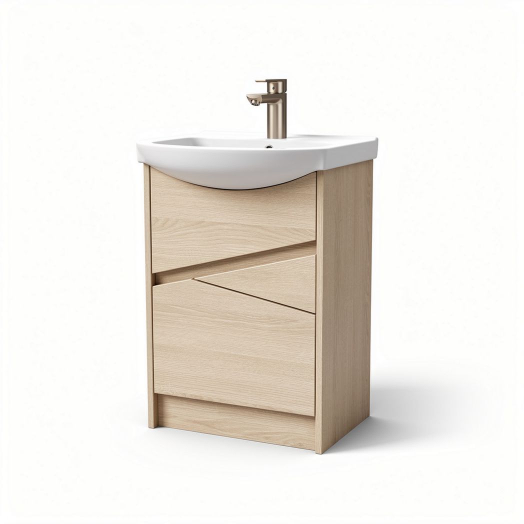 Wastafelmeubel van hout met witte ceramic wastafel 60 x 45 x 85cm