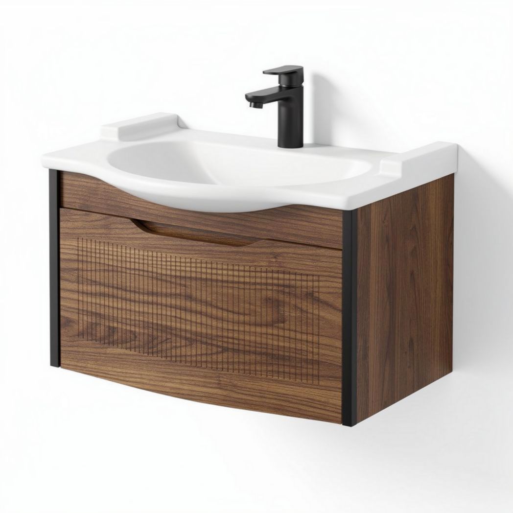 Wandmeubel met wastafel van kunststof en hout 60 x 45 x 30cm bruin zwart