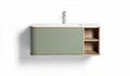 Wandmeubel met wastafel van wit keramiek en groene houten fronten 90 x 40 x 20cm