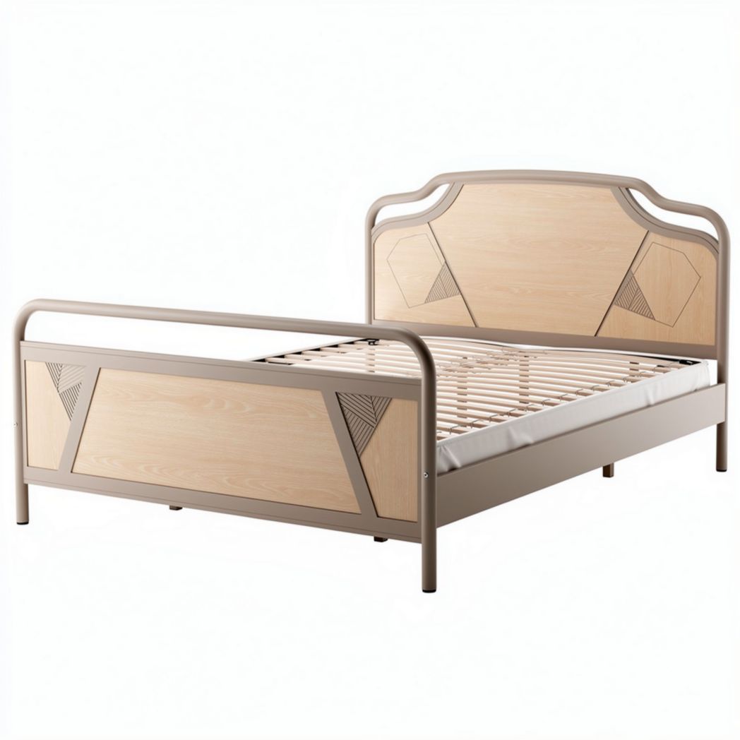 Een bed met een metalen frame en houten panelen afmetingen 180 x 90 x 30cm