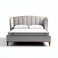 Houten bed met gestoffeerd hoofdbord en matras in grijs 210 x 160 x 100cm