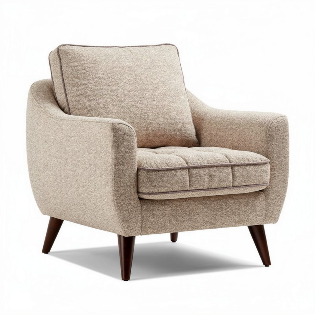 Beige stof fauteuil met houten poten 80 x 80 x 85cm voor woonruimte